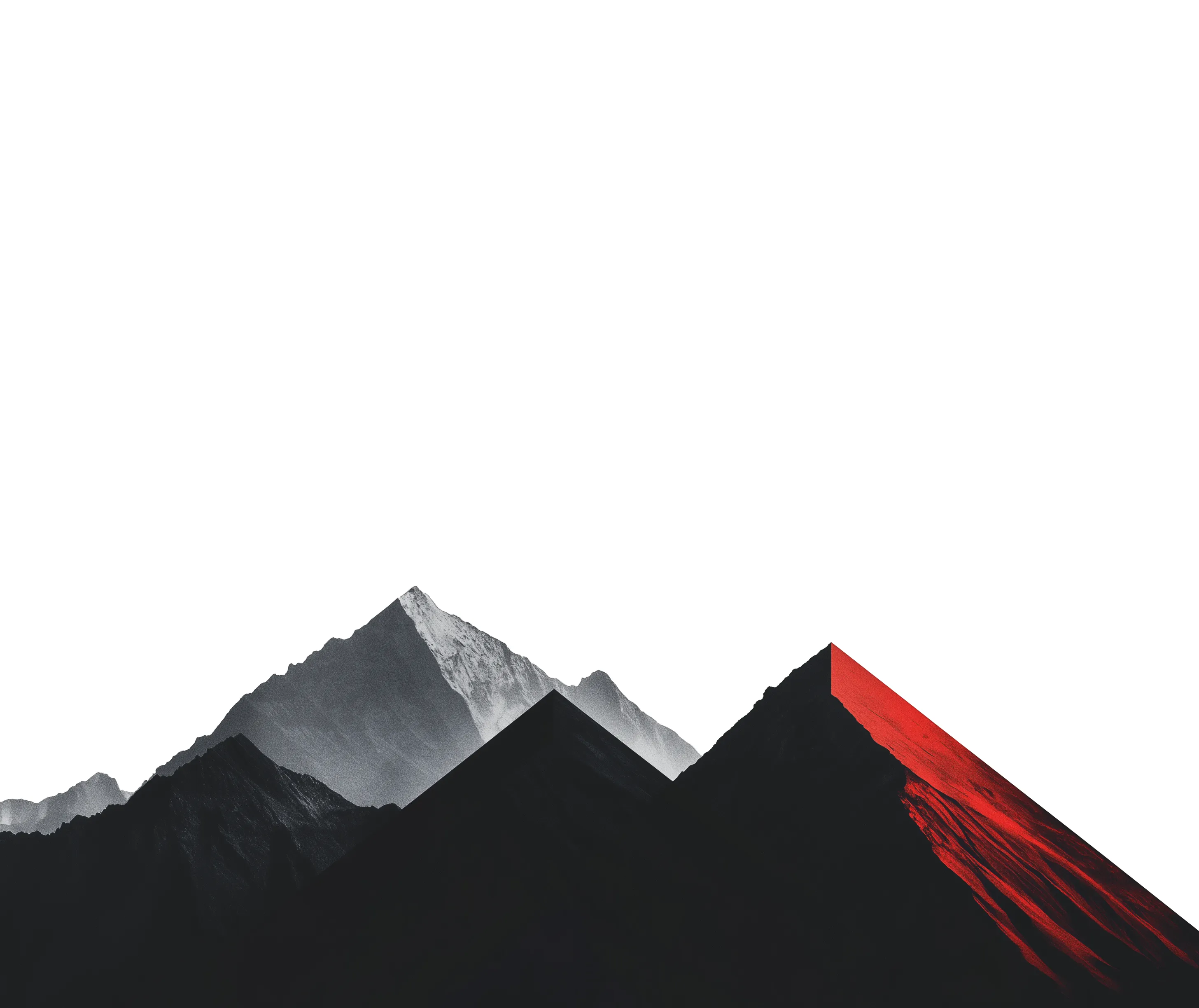 Monochromes Bergmassiv, ein Grat rot markiert. Motiv Vermessene Naturgewalten